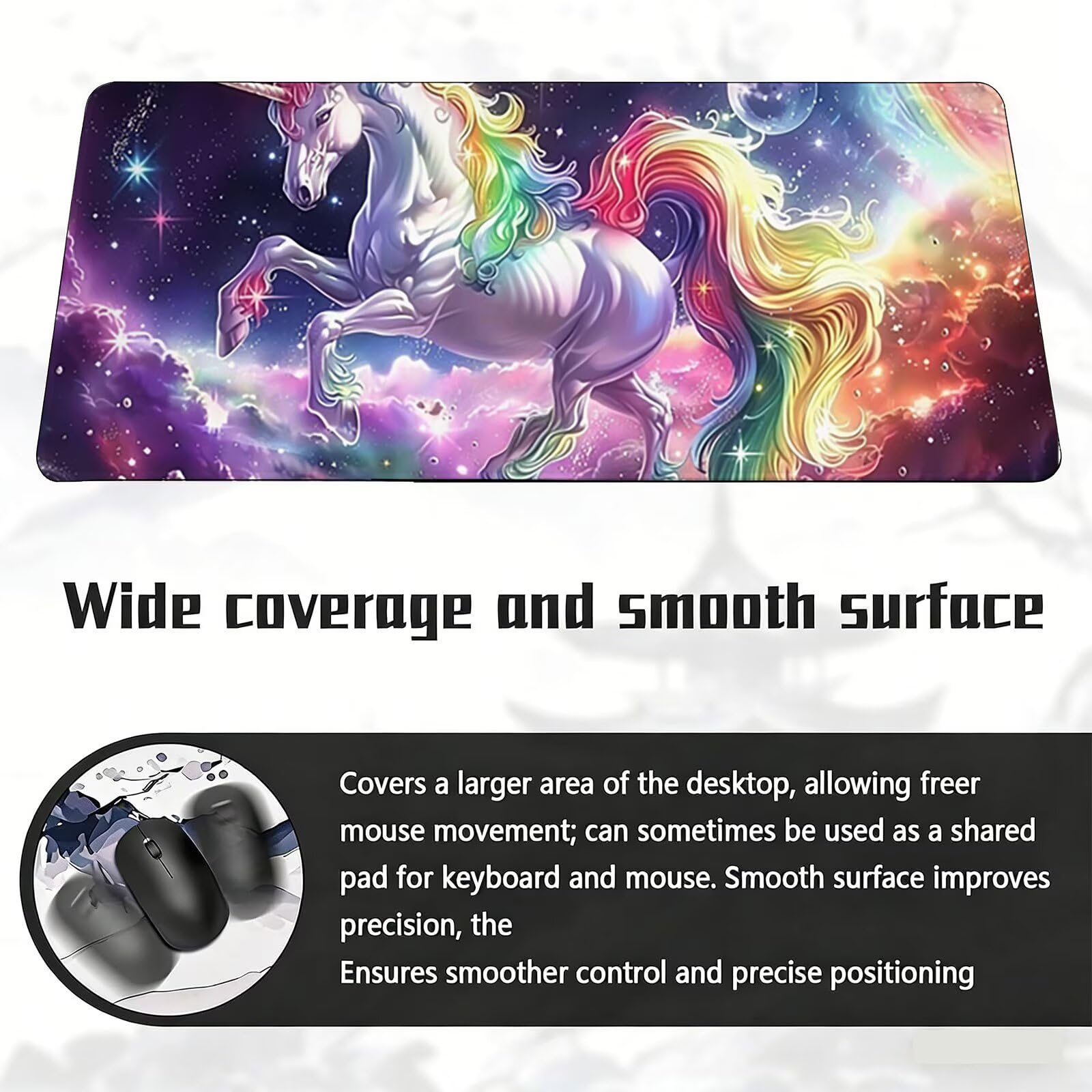 Tappetino Mouse XXL, 70x140cmx3mm Mouse Pad Impermeabile Grand, Gaming Tappetino Per Mouse, Base Antiscivolo in Gomma, Accessori Scrivania, Ufficio Accessori, Cavallo Bianco Stellare JX6B-719
