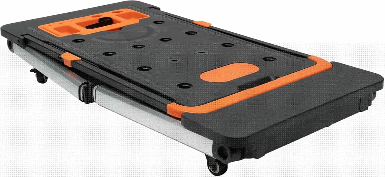 Portable Workbench, with 4 Wheels, 550LBS Load Capacity 7-in-1 Multifunctional Folding Workbench Painted Work Table, Sawhorse, Scaffold, Hand Truck