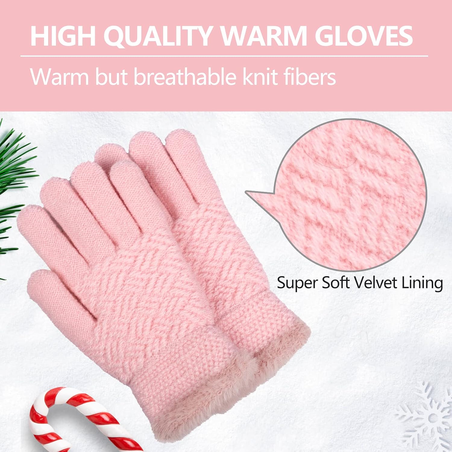 FENELY 2 Pairs Kid Winter Knit Gloves Stretchy Warm Gloves Gift for Boy Girl