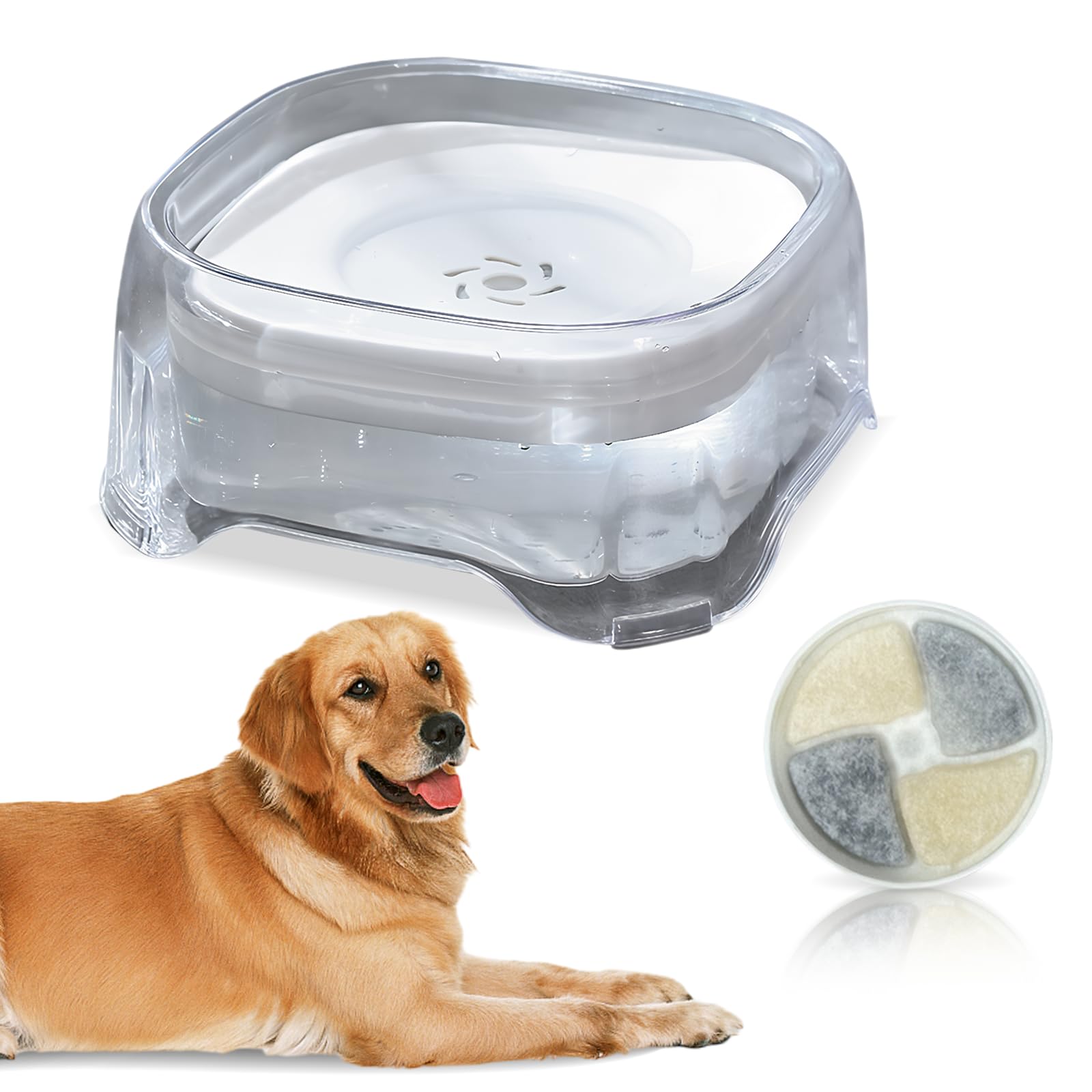 Bebedero Antigoteo Perro 2000ML, Bebedero Antisalpicaduras con Elemento Filtrante, Cuenco de Agua Flotante para Perros Antideslizante para Perro, Gato, Cachorro