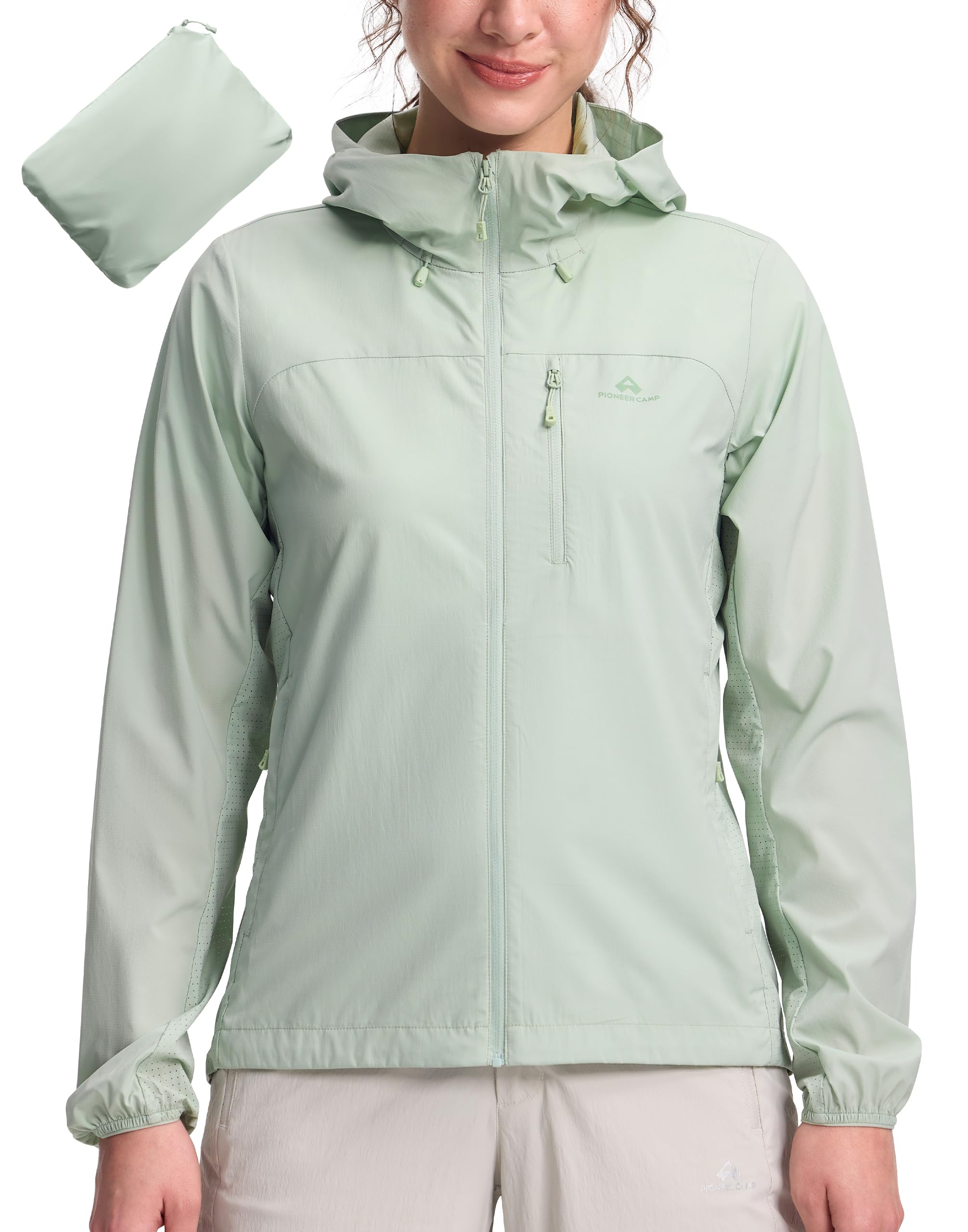 Pioneer Camp Windbreaker Veste de course pour femme, légère, imperméable, respirante, protection solaire UPF 100+, imperméable, robuste, pour les voyages, la course, la randonnée