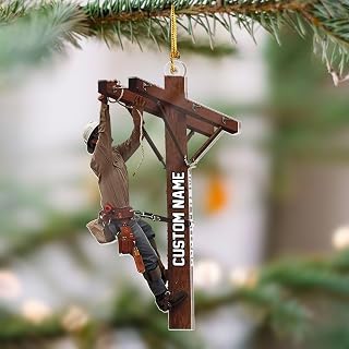 Personalized Lineman Christmas Ornament 2025, Custom Worker Ornament with Name, Electrical Power Lineman Christmas Decoration, Christmas Tree Keepsake, Gift for Lineman Husband Dad or Friend