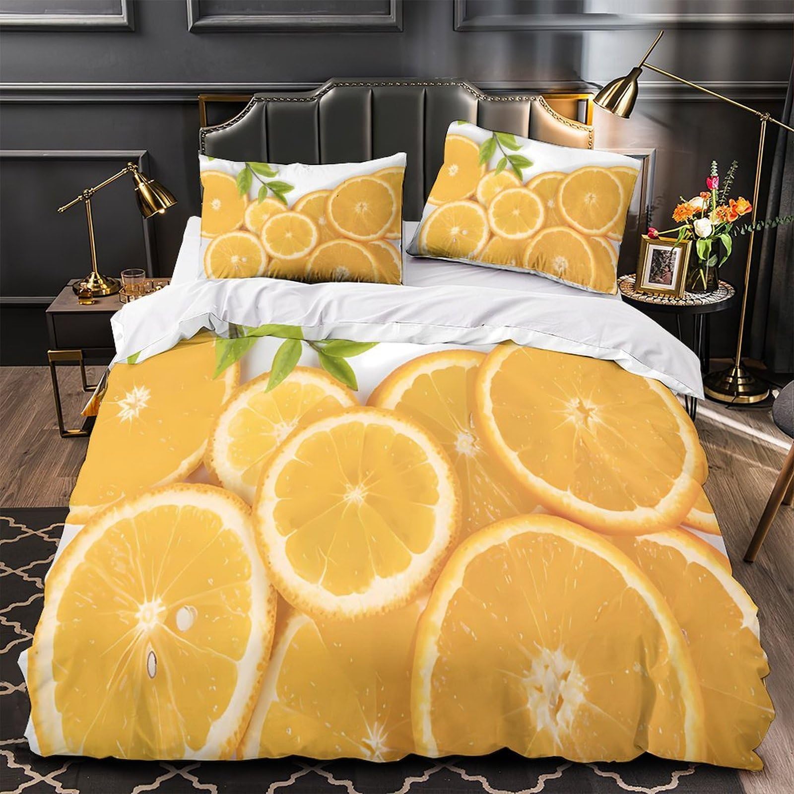 MMDASBVPE Fresh Citrus Slices Quilt Cover 3D Design Printed Super Soft 3 Pcs Bedding Set Zipper Duvet Cover Ultra Soft Durable for Kids Adults Women Teens Youth Boys Single（135x200cm）