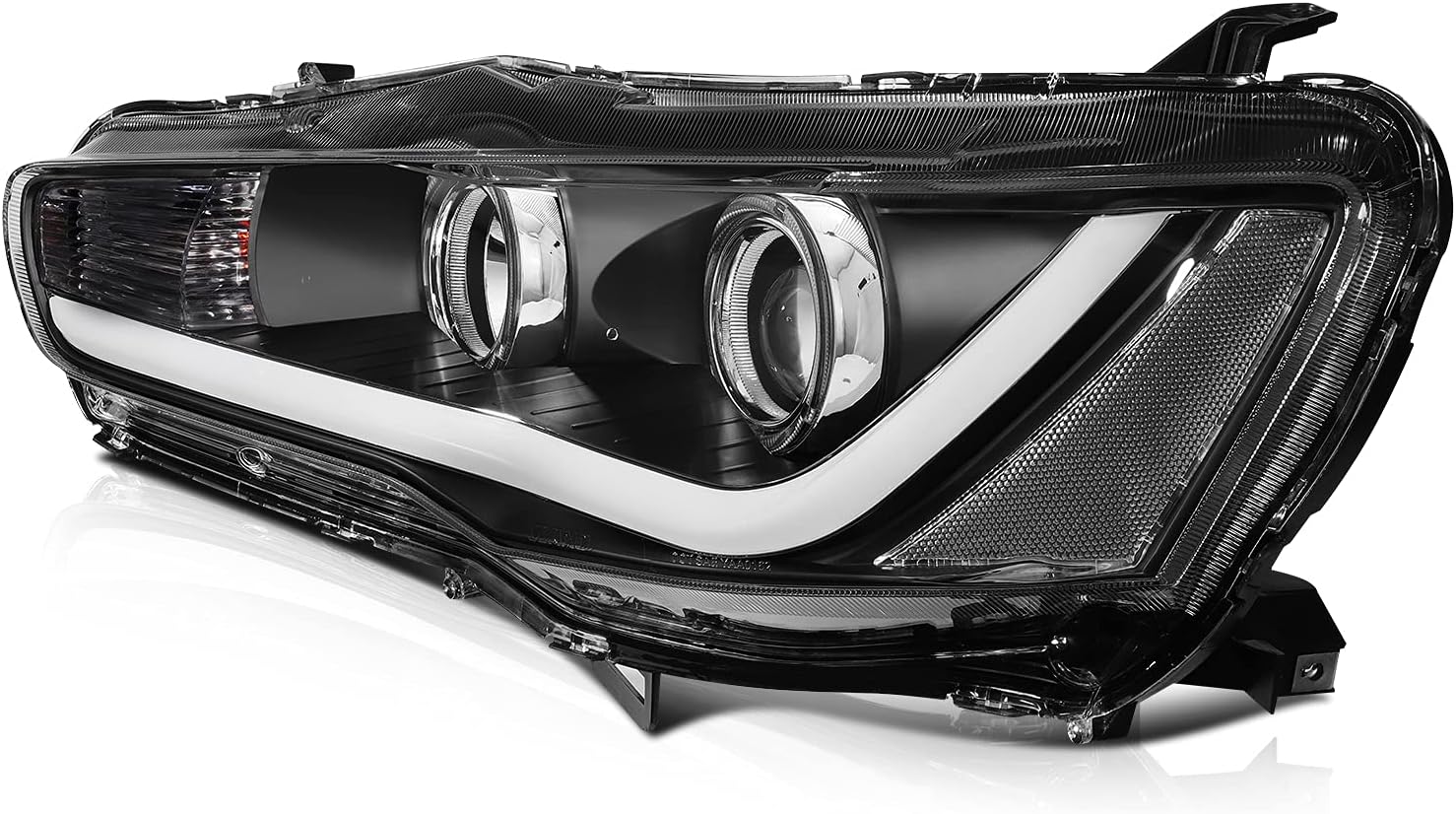 LSAILON Projector Headlight Assembly With LED DRL Replacement for 2008-2017 For Mitsubishi Lancer Black Housing Amber Reflector Clear Len Driver and Passenger Side