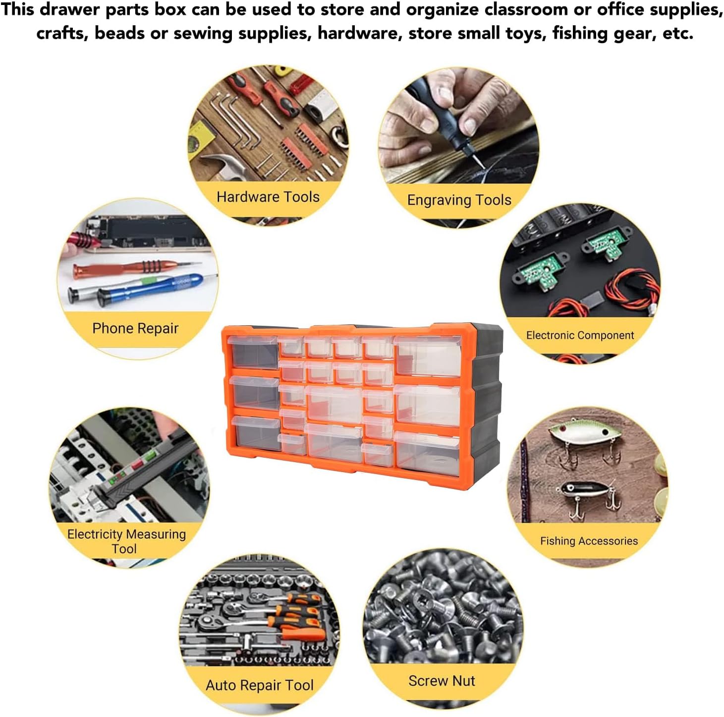 22 Drawer Plastic Storage Unit, Versatile Organizer for DIY Tools Screws Small Parts Wall Mountable Stackable Translucent Removable Dividers for Customised Organisation
