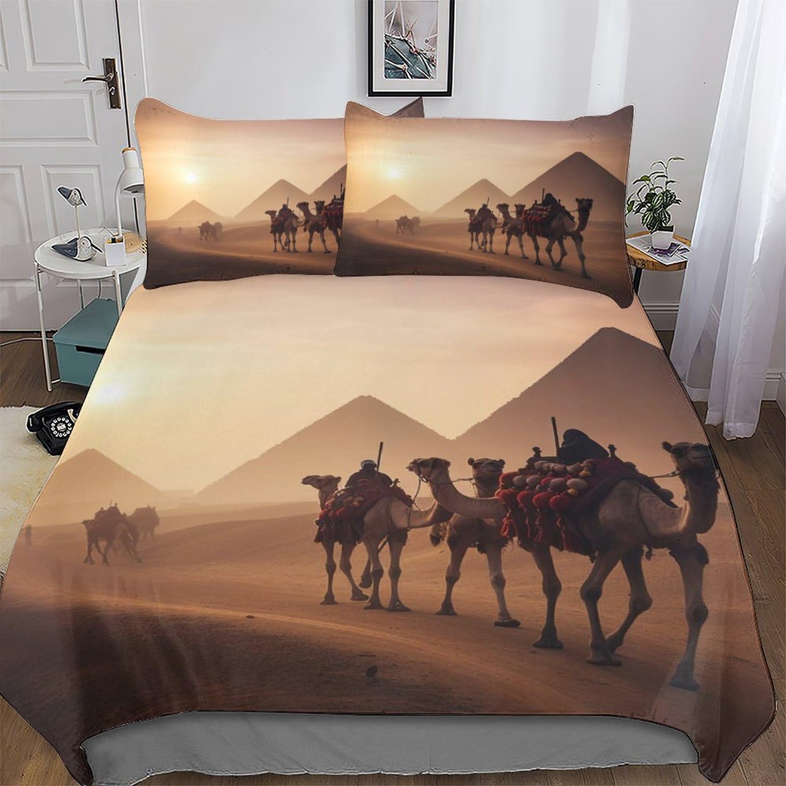 Llxxhh Boys Animal Camel Printed Duvet Cover Set For Girls Kids Teens Bedding Soft Microfiber Bedspread Quilt Covers With Pillowcase Single(135X200cm)