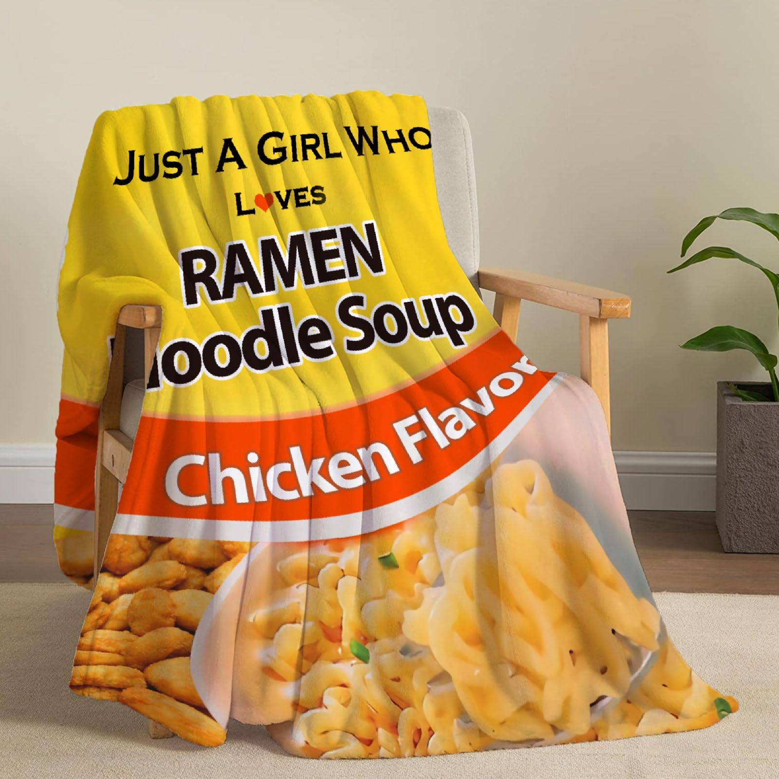 Maruchan Ramen Manta de franela con sabor a pollo, forro polar para aire acondicionado, el mejor regalo, manta ligera y acogedora de felpa para sofá, silla, dormitorio, M, 60 x 50 pulgadas, para