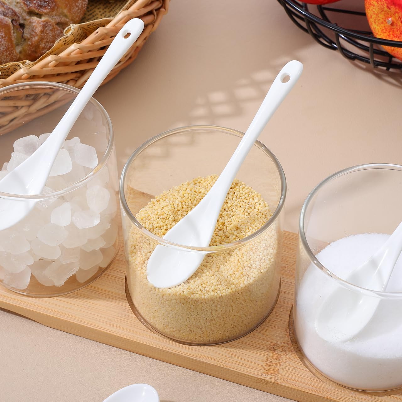 SHINEOFI 5Pcs Ceramic Coffee Spoons Small Porcelain Sugar Spice Spoons Mini Condiment Utensils for Precise Serving and Stirring in Kitchen and Dining Mixing Tool