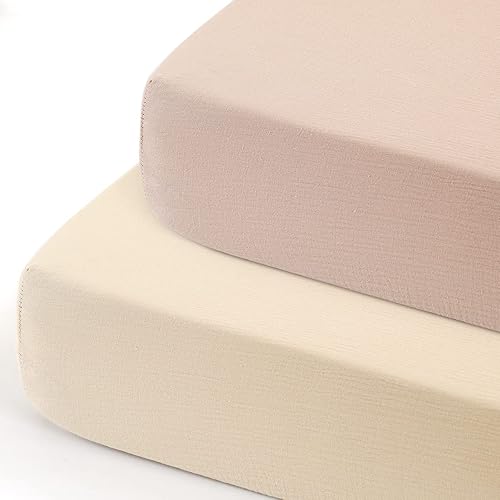 GRSSDER Juego de 2 sábanas de muselina suave para cuna, 100% algodón para niños y niñas, se adaptan a colchones estándar de cuna de 52 x 28