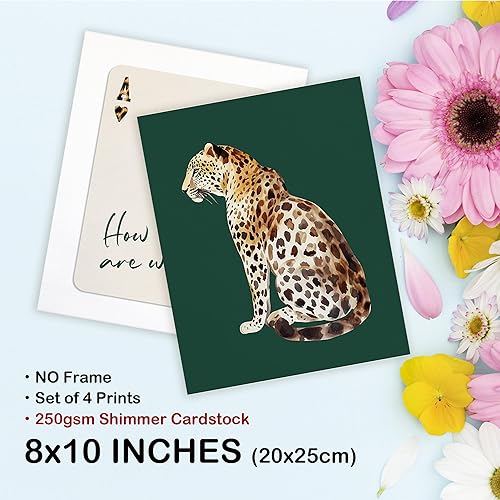 Miniatura 7 de TLESKE Pósteres de leopardo de guepardo verde esmeralda sin marco de 8 x 10 pulgadas, juego de 4, 8 bolas de la suerte de moda verde oscuro,