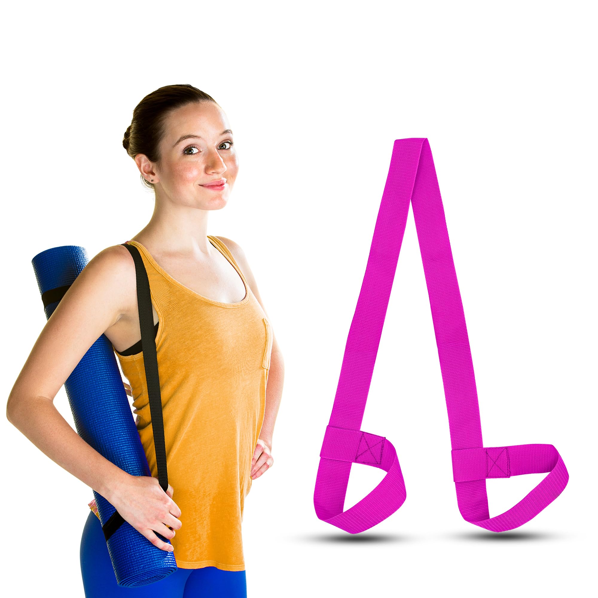 SialPro Yoga Mat Carry Strap Adjustable Loops Exercise Mat Holder Gym Mat Carrier Portable Shoulder Roll Carrying Sling Stretching Straps for all Mat Sizes (Pink)