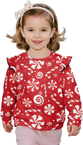 Toddler Girl Sweatshirts Kids Crewneck Sweatshirts Long Sleeve Ruffle Shirts Soft Comfy Winter Pullover Sweatshirt