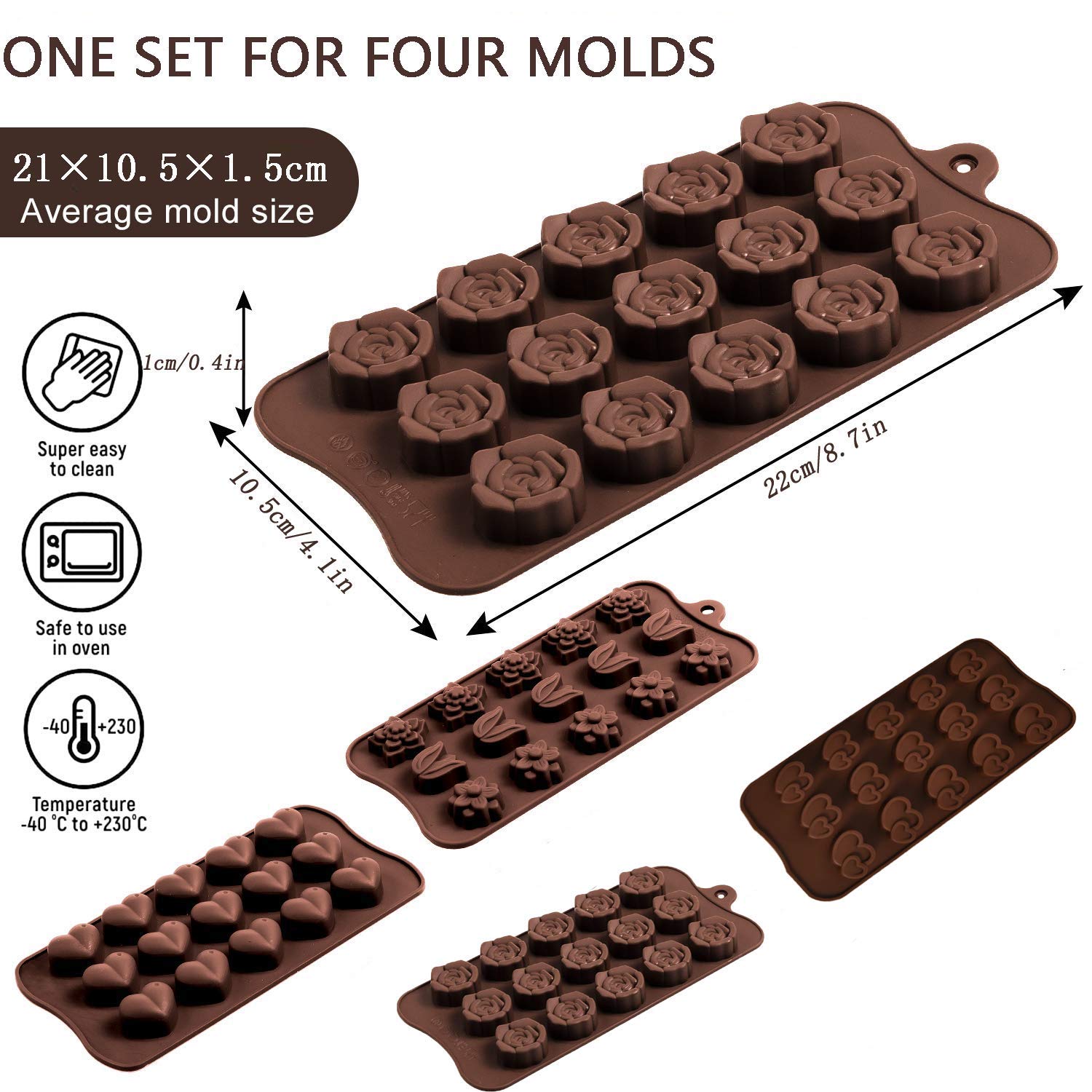 Valentines Chocolate Mould - 4 PCS 12-Cavity Silicone Chocolate Moulds Heart,Rose,Flower Shapes Cake Chocolate Making Molds for Valentine's Day Wedding