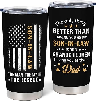 Fathers Day Son In Law Gifts - Birthday Gifts for Son In Law - Gifts from Mother/Father in law, 20 oz Stainless Steel Tumbler With Lid & Straw
