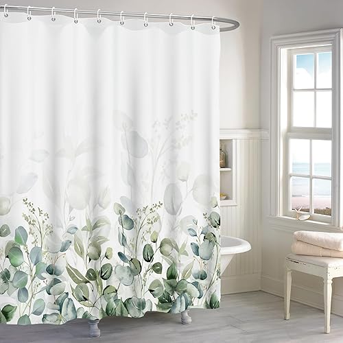 Renaiss Cortina de ducha de hojas verdes de 72 x 72 pulgadas, acuarela, eucalipto, salvia, plantas botánicas, flores, paisajes naturales, cortinas Renaiss Cortina de ducha de hojas verdes de 72 x 72 pulgadas, acuarela, eucalipto, salvia, plantas botánicas, flores, paisajes naturales, cortinas