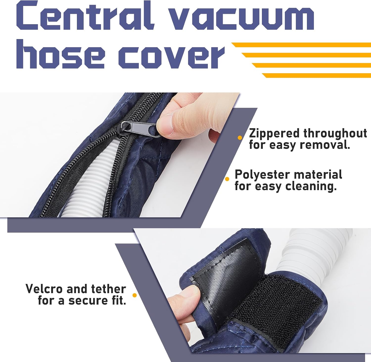 Moukeren Central Vacuum Hose Cover Universal Padded Cover with Zipper 32 ft Fits 30-32 ft Central Vacuum Hose Cleaner Parts Accessories Machine Washable Easy Installation Protect Wall Floor