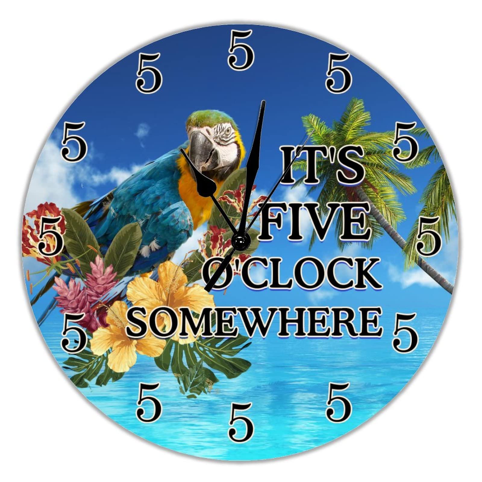 Horloge murale 38 cm It's Five O'Clock Somewhere vintage et silencieuse à piles