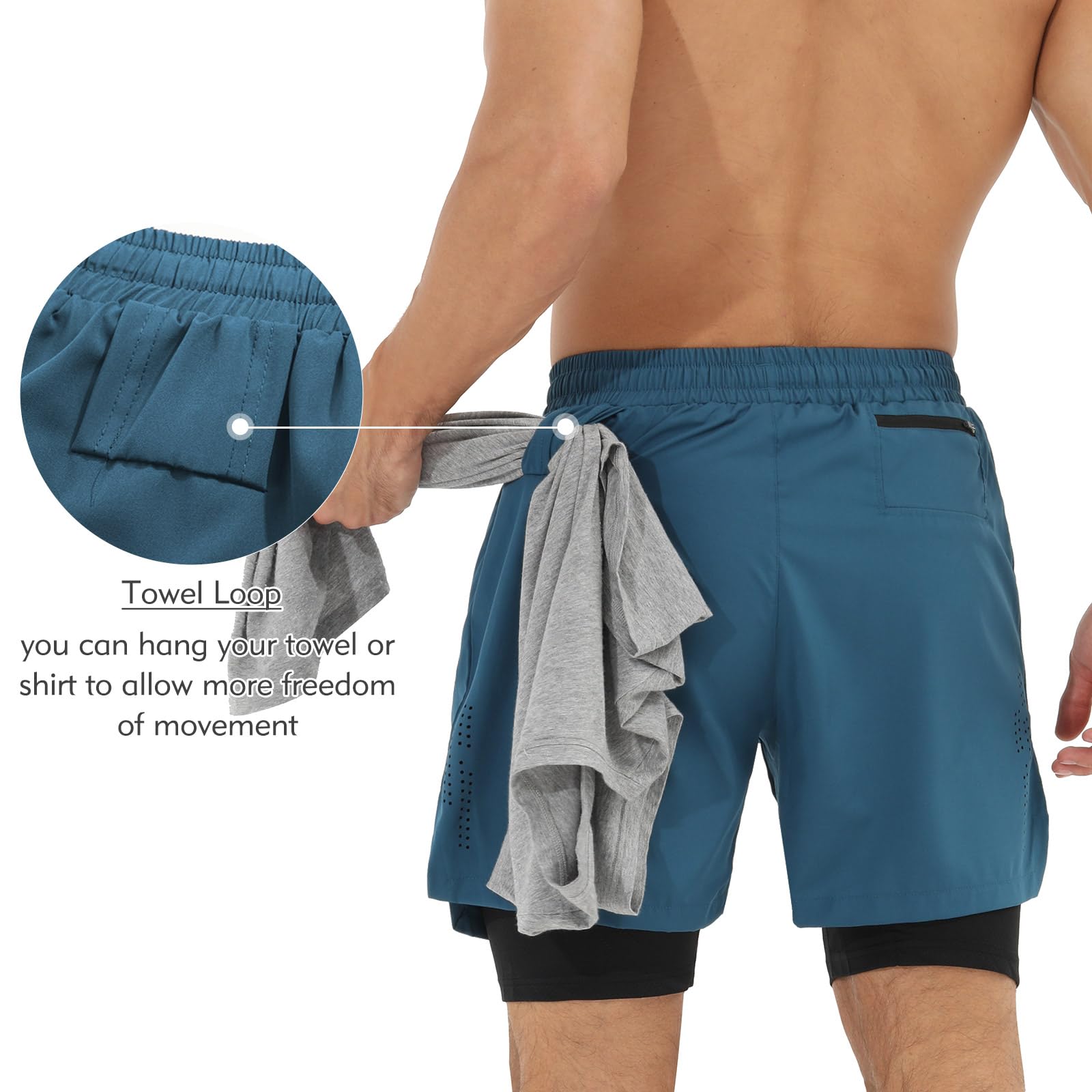 Spodnie Cortos Hombre Deporte Pantalon Cortos 2 w 1 Secado Rápido para Running Fitness Gym