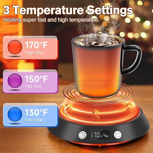 Miniatura 2 de Kepwam Calentador de taza de café  Calentador de café eléctrico de 55 W para escritorio, 3 ajustes de temperatura y calentador inteligente de tazas