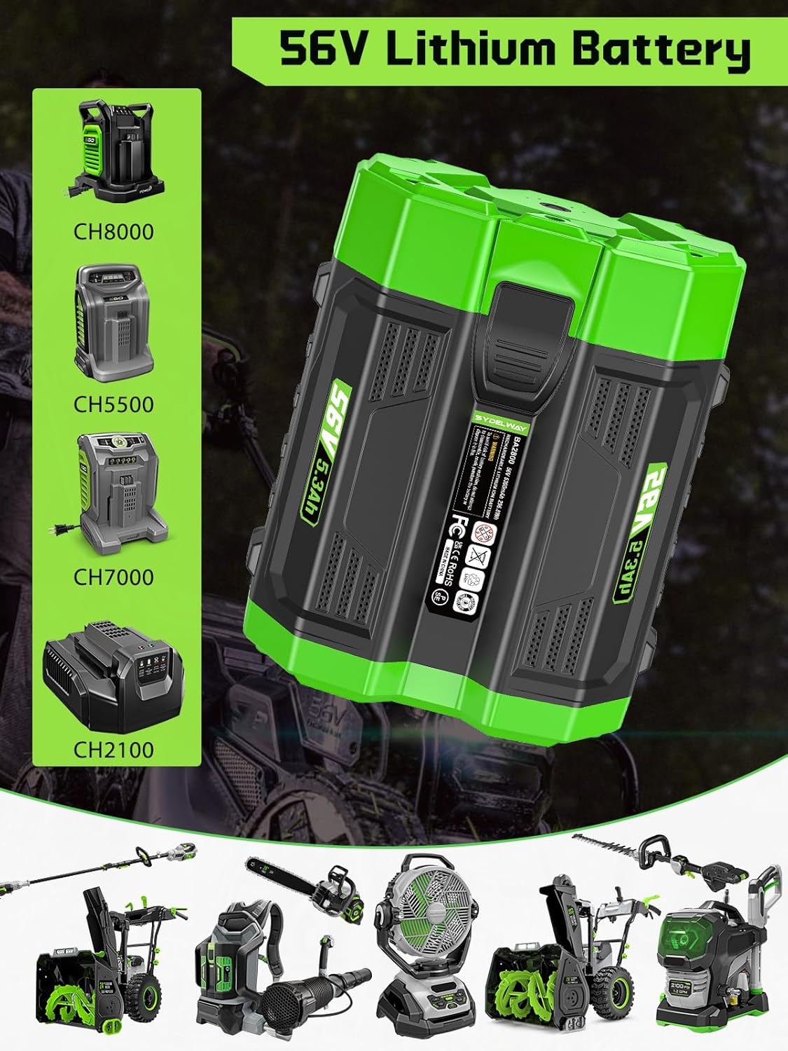 56V 5.3Ah Battery Replacement for EGO 56V Battery BA2800 BA2800T BA4200 BA1400 BA1400T BA2242T BA1120 Compatible with All 56V Power Tools