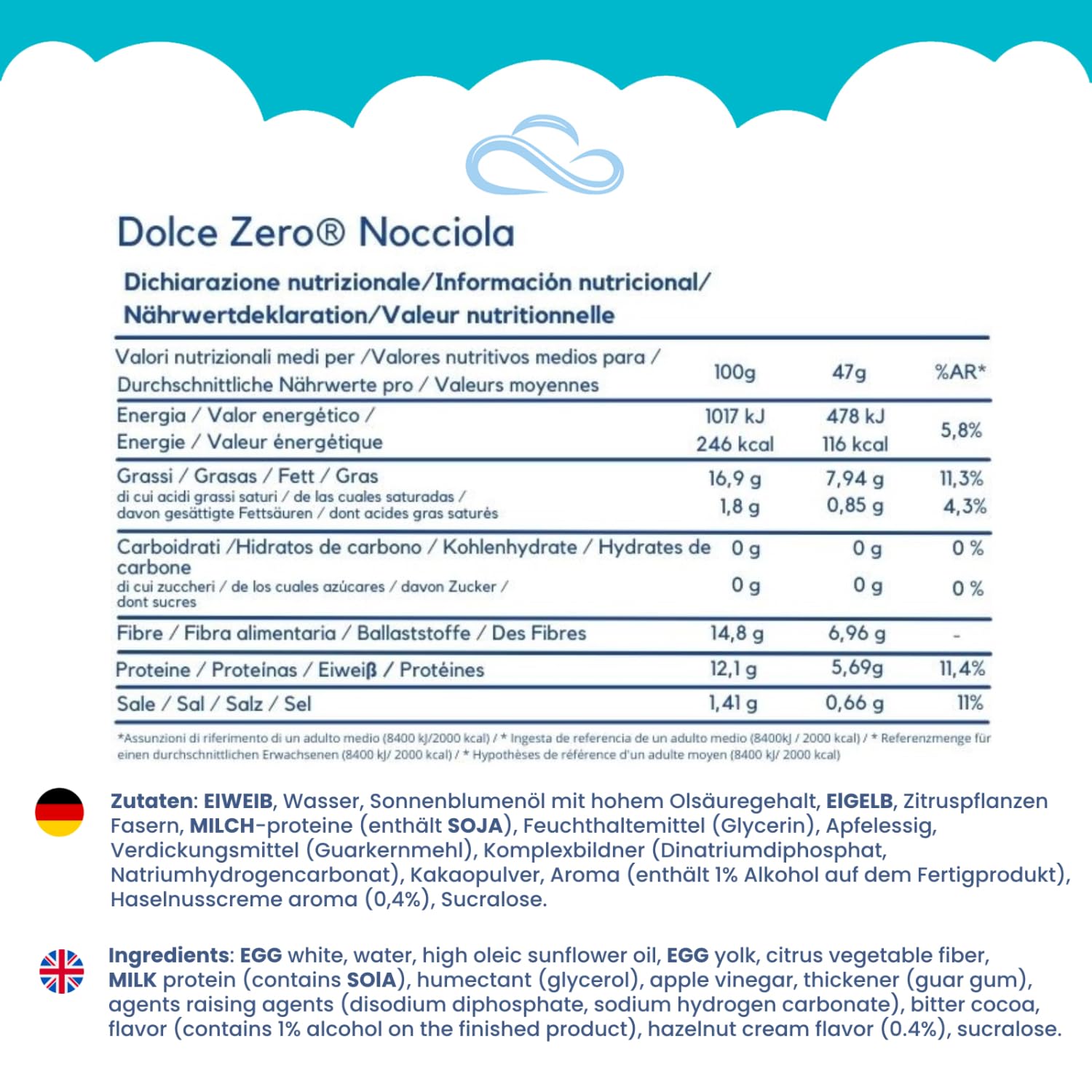 Nuvola Zero Dolce Zero Törtchen Haselnuss 12er-Packung Kohlenhydratfrei Zuckerfrei Laktosefrei Glutenfrei Ballaststoffe Made in Italy