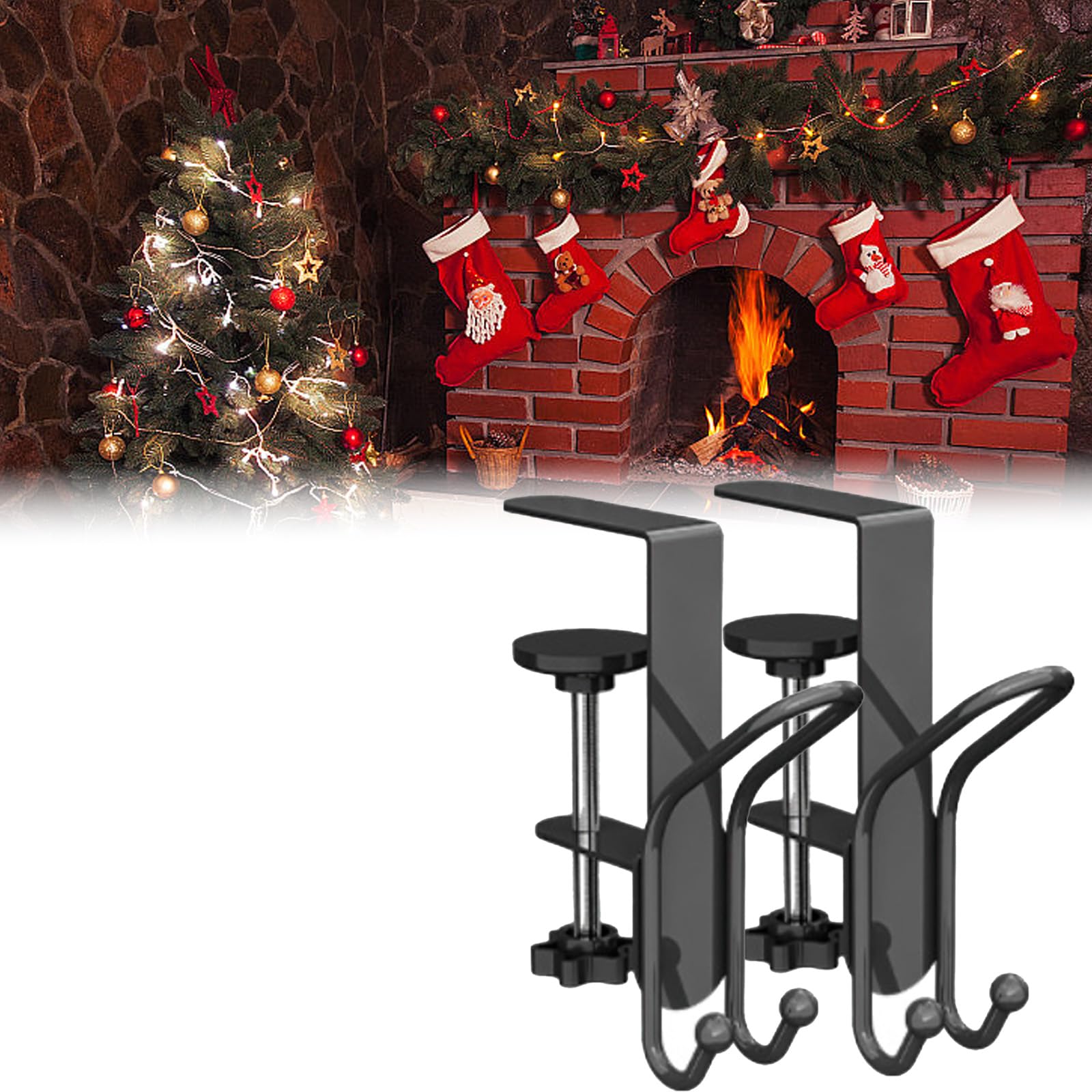 Juego de ganchos de hierro inoxidable para medias de Navidad, luces, coronas, fácil instalación deslizante, ajuste de ángulos, chimeneas, gancho de Navidad