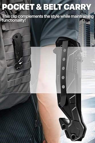 Miniatura 7 de Cuchillo táctico legal para hombres, hoja dentada Tanto de 2.8 pulgadas, pequeño cuchillo de bolsillo negro y cortador de cinturón de seguridad,