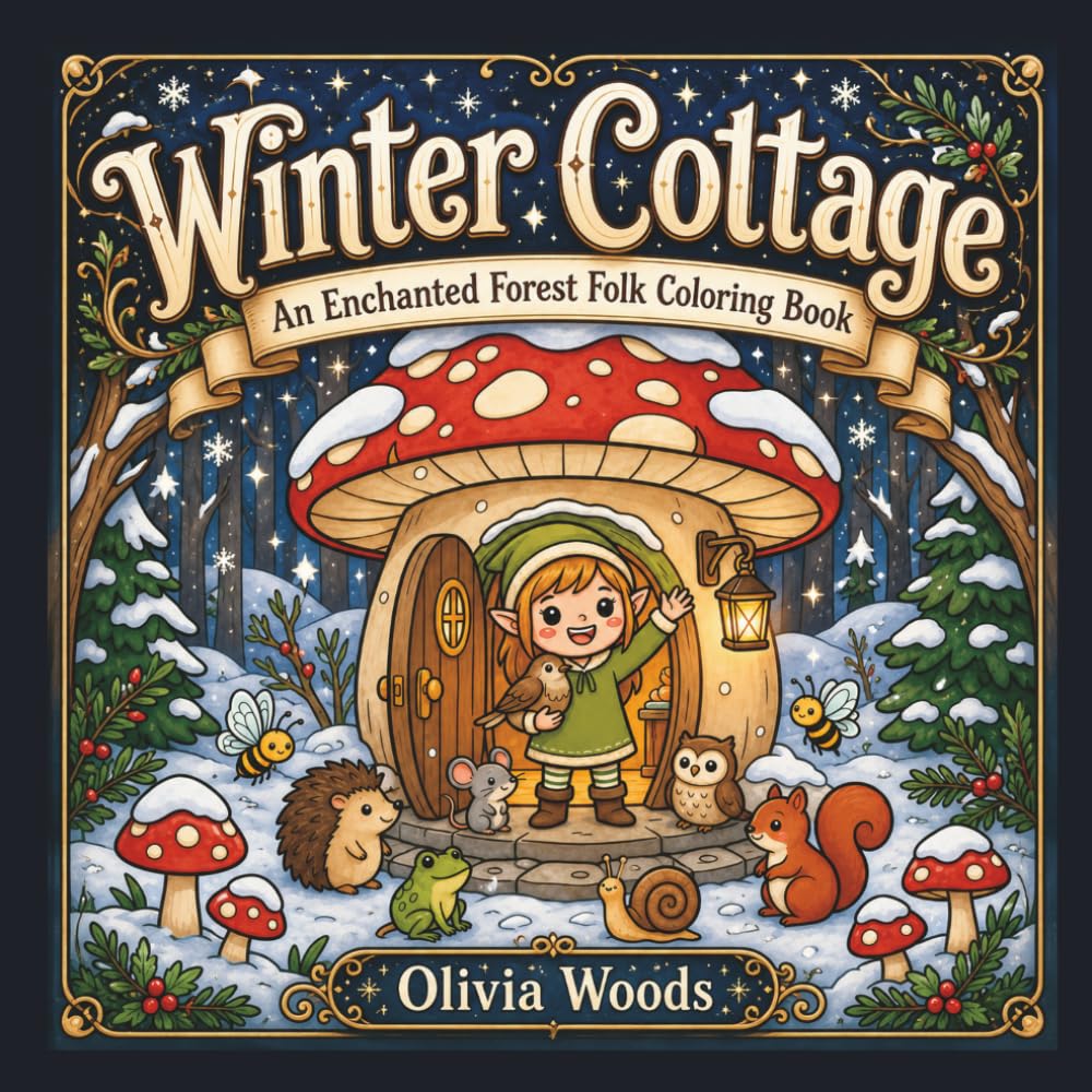 Winter Cottage: An Enchanted Forest Folk Coloring Book: Bold and Easy Woodland Escape for Relaxation, Stress Relief and Cozy Moments