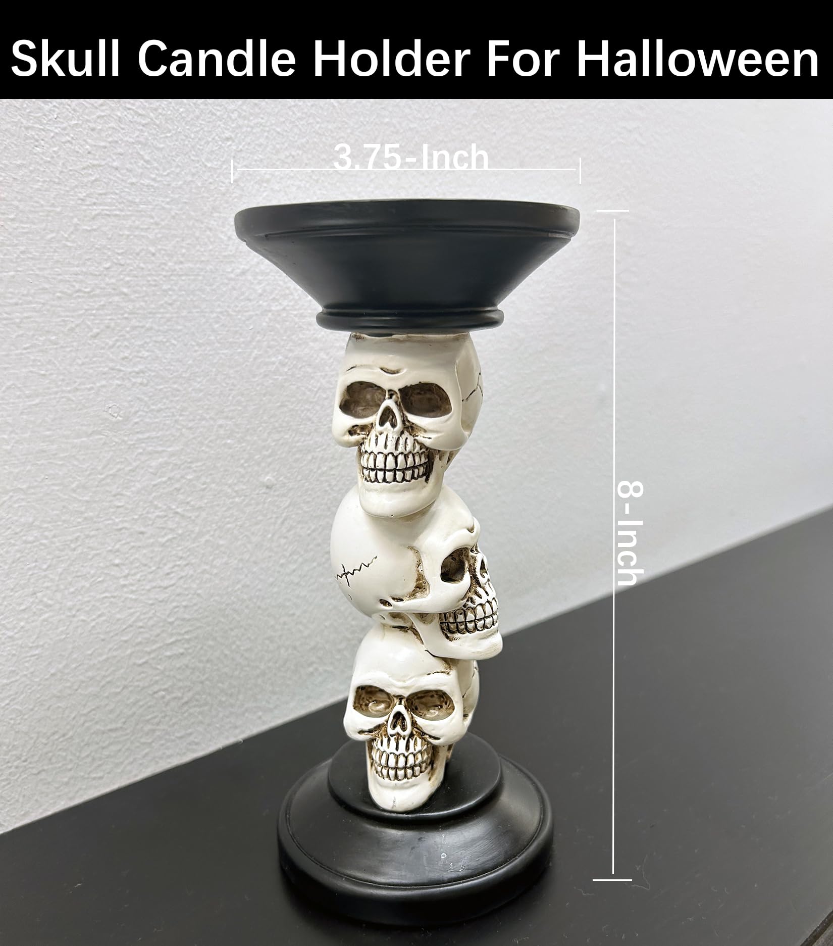 Halloween czarny świecznik filarowy, 3 czaszki, szkielet, upiorny dekoracja, świecznik, czarne stożkowe świeczniki, na Halloween, Boże Narodzenie, kominek, kominek, gotycka, dekoracja,