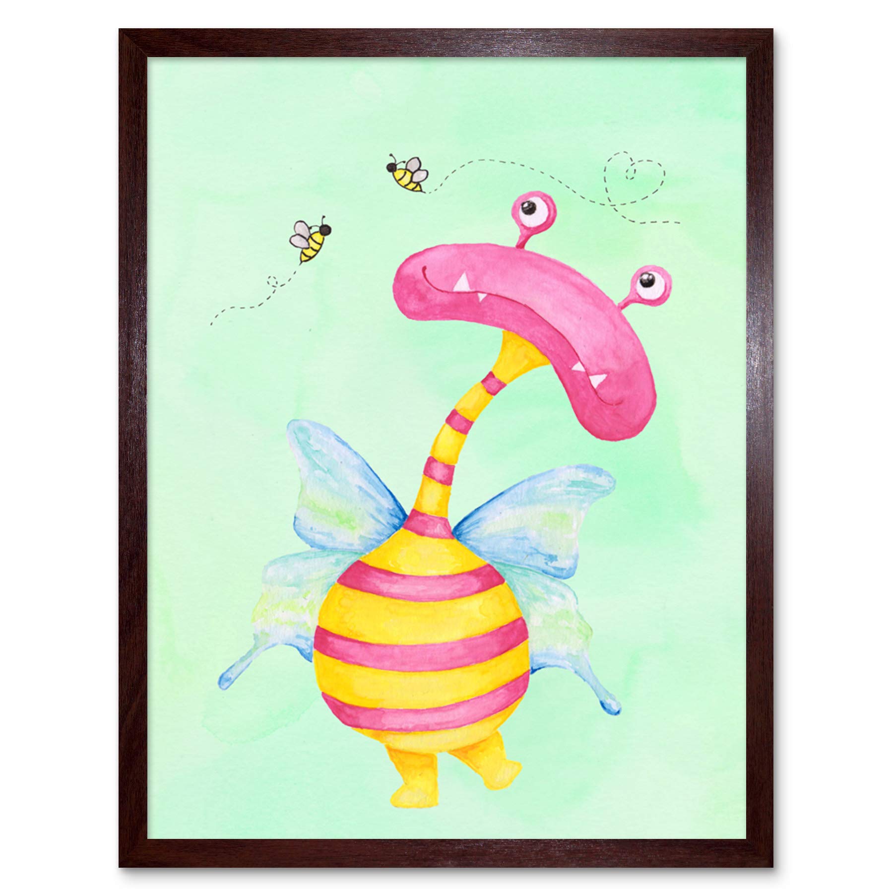 Wee Blue Coo Wee Wild Monsters Ophelia Bees Kids Art Print Framed Poster Wall Decor 12x16 inch