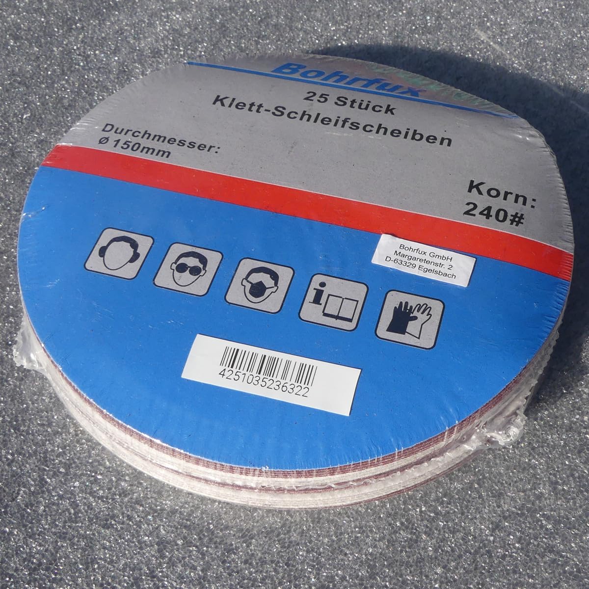 25 unidades de discos abrasivos de 150 mm de diámetro, sin agujeros, grano P240, lijadora excéntrica, lijadora de cuello largo de Bohrfux