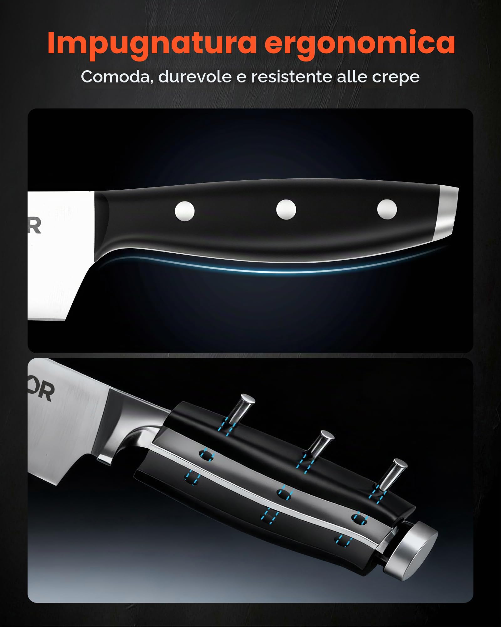 VEVOR Set di Coltelli da Cucina con Ceppo Portacoltelli Legno di Pino e Acciaino da 15 Pezzi in Acciaio Inossidabile ad Alto Tenore di Carbonio, Coltello da Cucina con Impugnatura Ergonomica in ABS
