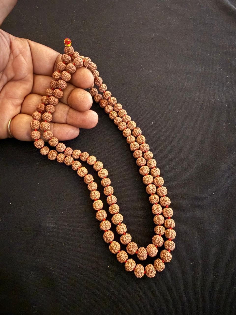 HONODIX Original Rudraksha Panchmukhi Mala (Black, 9-10mm) for Wearing and Japa Mala (5 Mukhi Mala, 108 Beads Mala Rosary Garland) (Black) 2