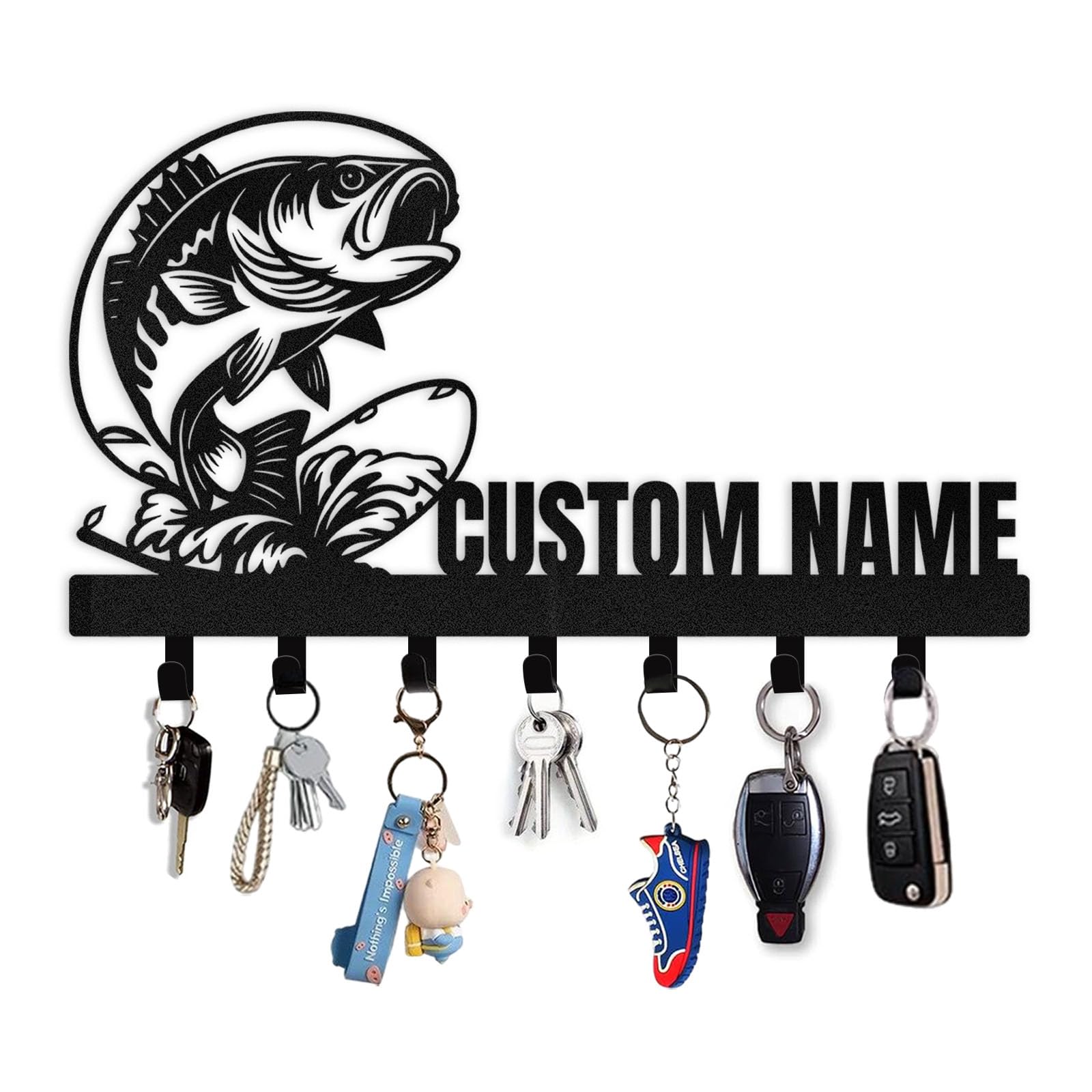 Personalized Fishing Key Holder Wall Mount, Big Fish Metal Key Holder for Wall, Custom Name Fish Keys Hanger Gifts for Fisherman Family, Decorative Fishpond Tools Keys Hooks Color04