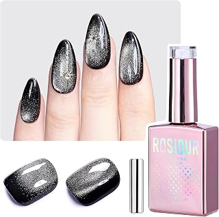 TPO HEMA Free Black Cat Eye Gel Nail Polish - 18 ML Glitter Holographic Shimmer Translucent Jelly Glass Polish Gel with Magnet, Long Lasting Soak Off for Nail Art Salon & Home Use