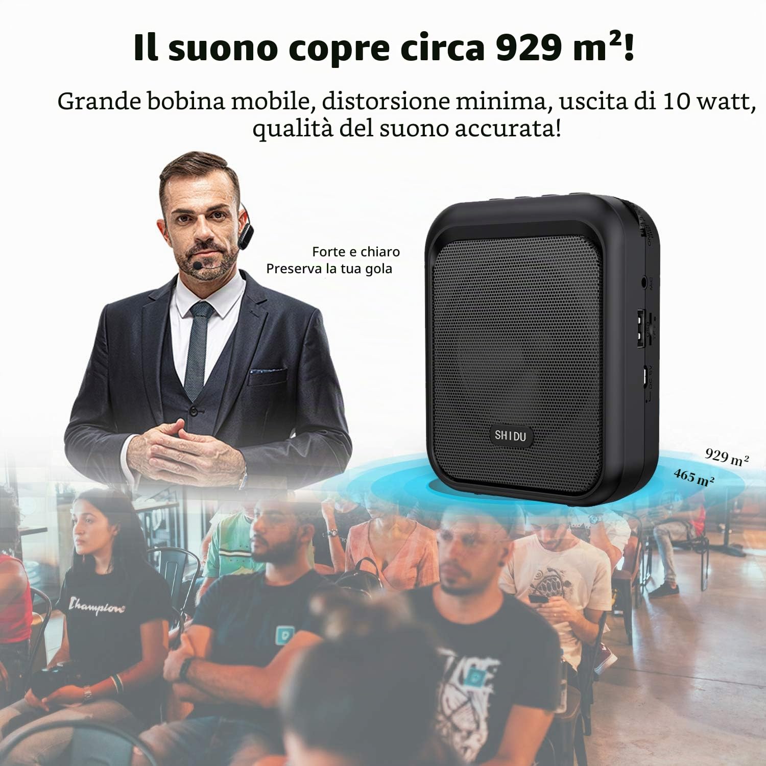 Mini amplificatore vocale SHIDU Altoparlante portatile Bluetooth con microfono wireless UHF Cuffia 10W 1800mAh Sistema PA Supporta audio in formato MP3 per insegnanti,canto,allenatori,guida turistica