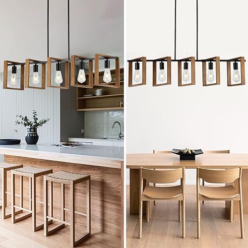 Miniatura 2 de 9MMML Iluminación de isla de cocina de 41.5 pulgadas, 5 luces de comedor, candelabros de madera rústicos de altura ajustable para cocina, luces de