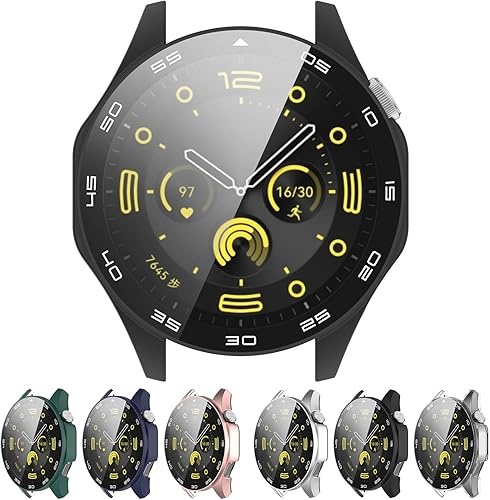 Smartwatch - Funda protectora de policarbonato de cobertura completa con protector de pantalla de vidrio templado compatible con Huawei Watch GT4 de