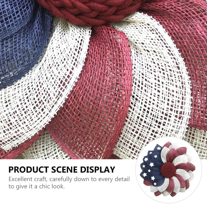 American Patriotic Fabric Wreath for Front Door Independence Day Decoration Flag Garland for Memorial Day and Fourth of July Festive Floral Door Ornament