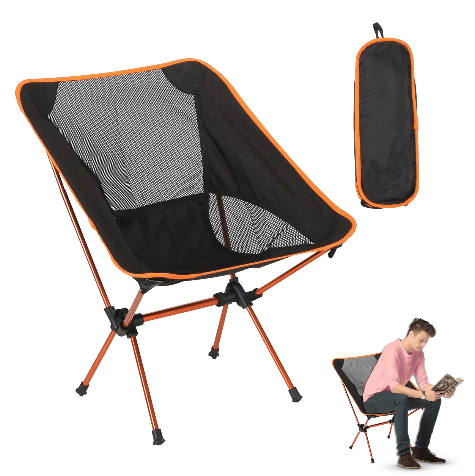 Chaise De Camping Pliable Ultra Légère TOATELU Avec Sac - Portative Pour Randonnée, Pique-nique, Pêche, Plage (Orange)