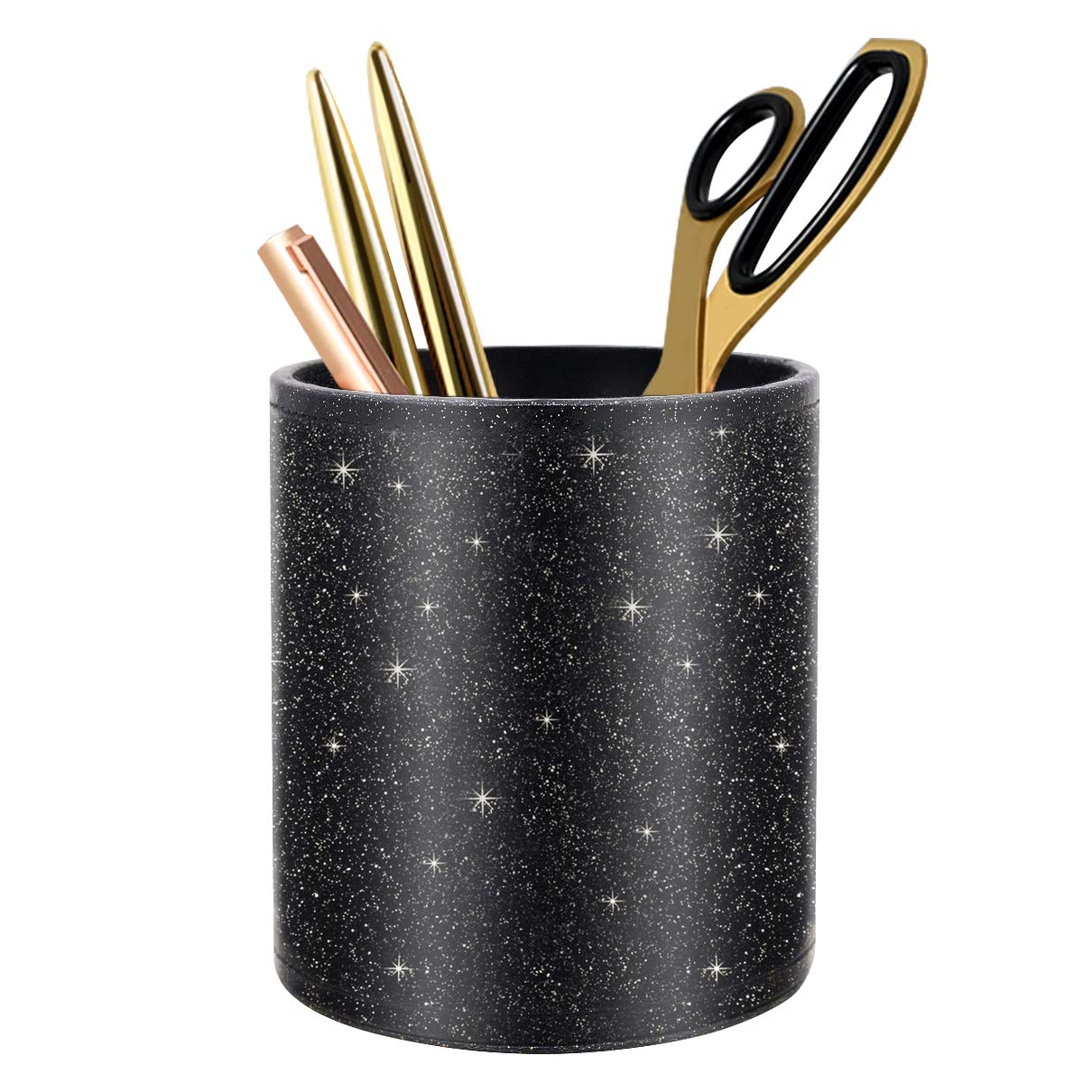 Pen Holder for Desk,Stand for Office Luxury Glitter Pencil Cup for Women Men Leather Organizer for Adult Teen, Black