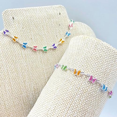 Colar e Pulseira Borboleta Colorida em Prata 925 Antialérgica