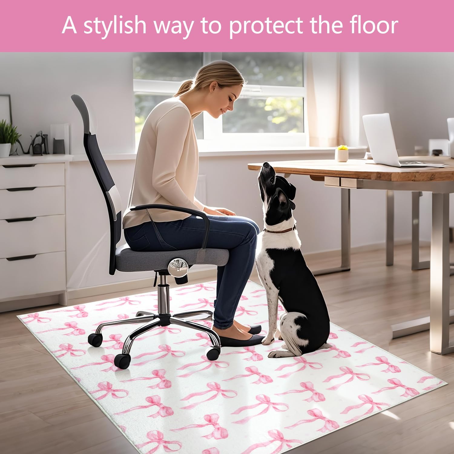 Office Chair Mat for Hardwood/Tile Floor, 36"x48"Desk Chair Mat for Rolling, Non Slip Under TPR Backing Low-Pile Rug(Pink Cute Bow)
