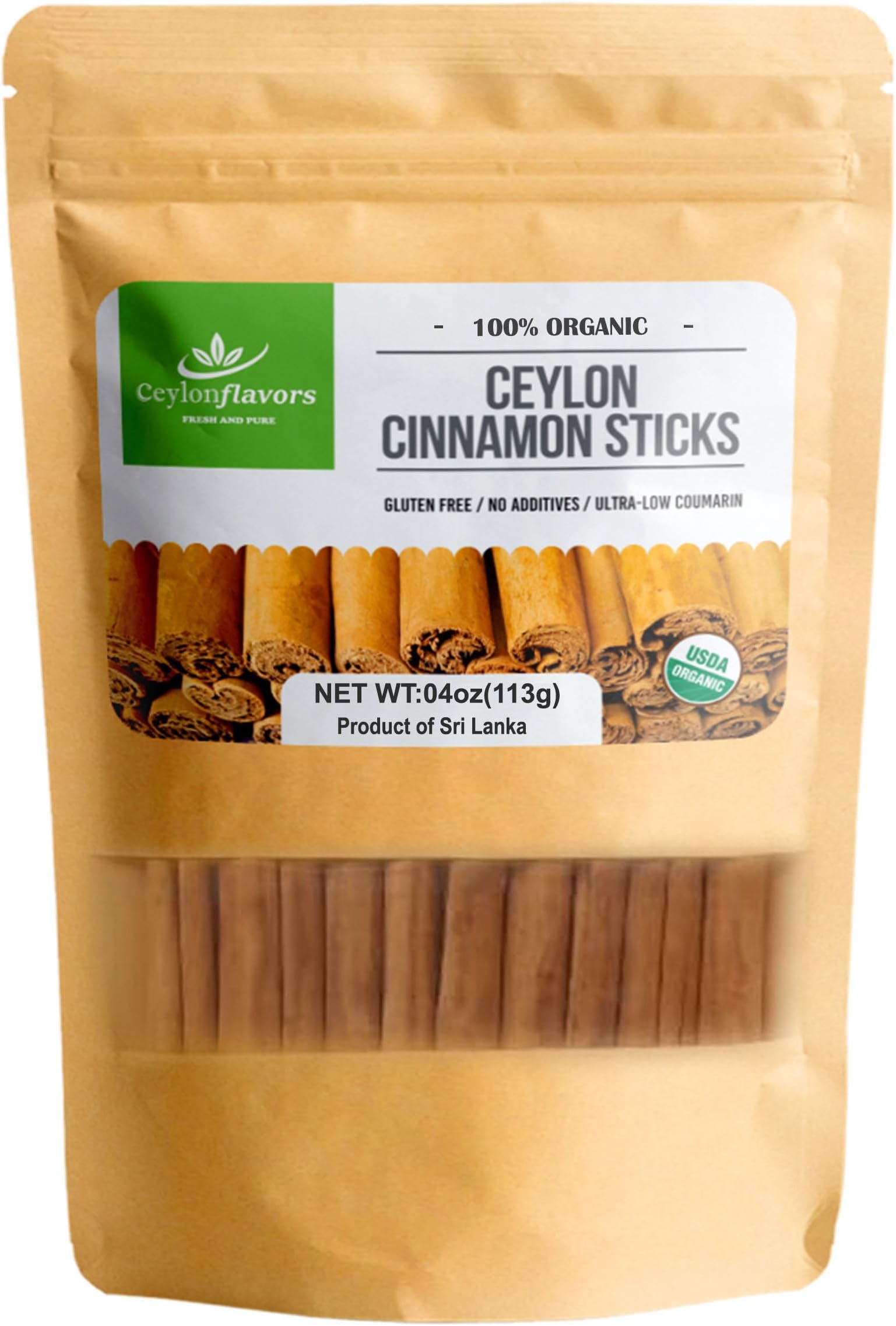 Organic Ceylon cinnamon sticks 3" (4 oz), True Cinnamon, Premium Grade from Sri Lanka