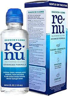 Renu Contact Lens Solution, Advanced Formula Multipurpose Lens Cleaner for Eye Contacts, Cleaning, Moisturizing and Disinfecting Care for Soft & Silicon Hydrogel Lenses, 4 Fl Oz