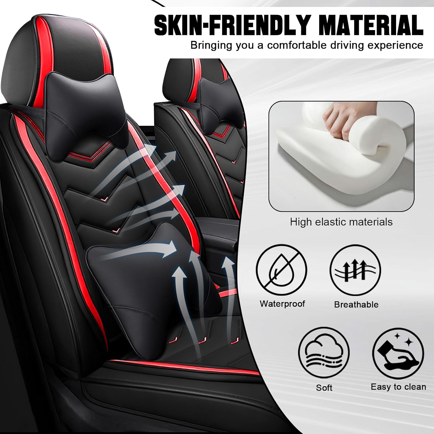 Car Seat Cover for Buick Encore GX 2020-2026, Seat Covers Full Set,Non-Slip Waterproof seat Cover,Wear-Resistant Nappa Leather car seat Covers. (Luxury 5 Seats/Black Red)