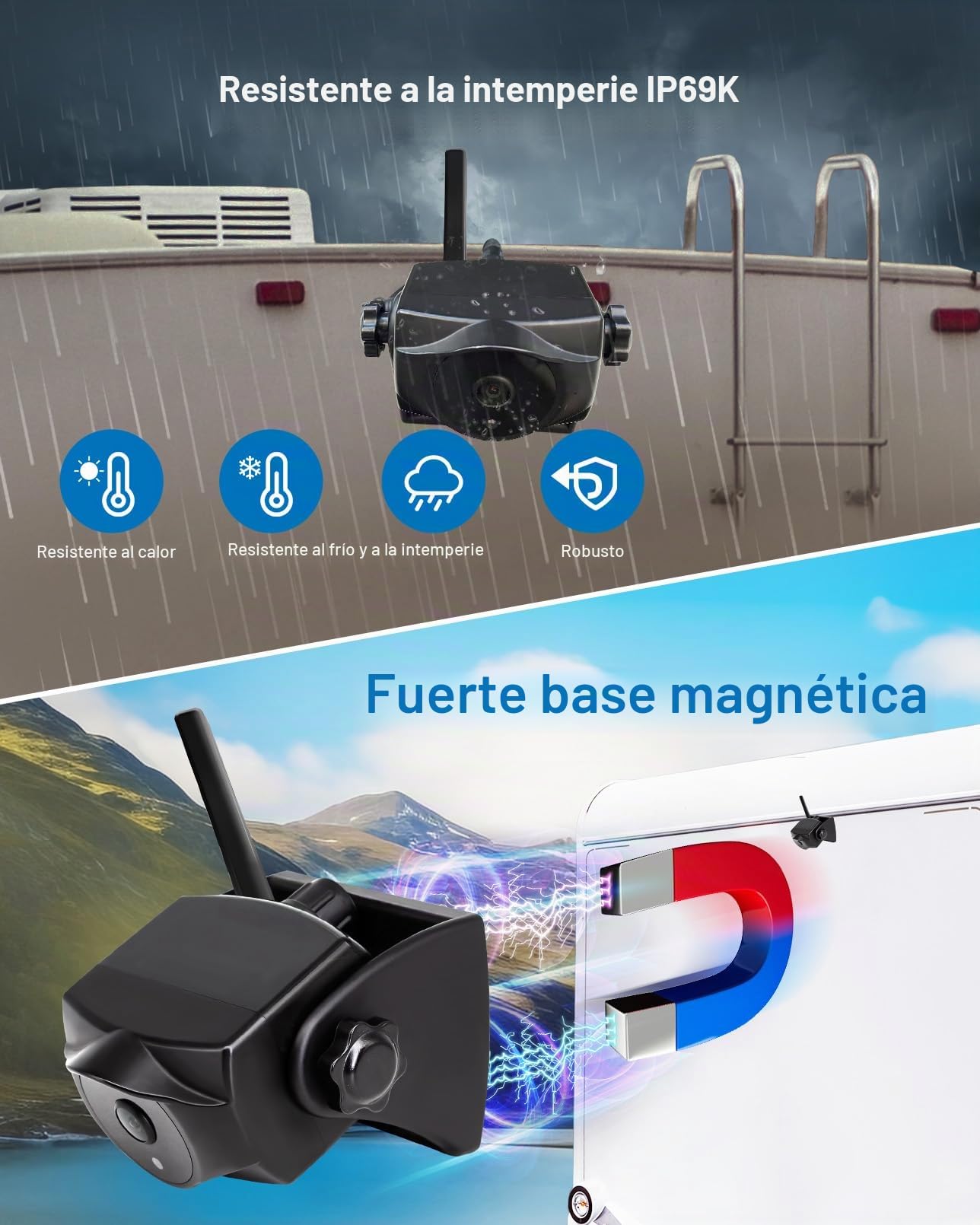 Cámara de visión trasera inalámbrica magnética 1080P, cámara de visión trasera WiFi con batería duradera, 90 días en espera, visión nocturna, IP69K, fácil instalación para camiones, remolques