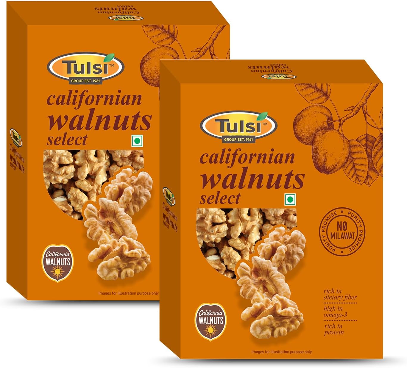 Tulsi California Walnuts Kernels Select 400g (200g x 2) | Large Size | Inshell Walnuts Akhrot | Delicious & Crunchy Walnuts | High in Protein & Iron | Premium Akhrot | Rich in Omega-3 | Pack of 2