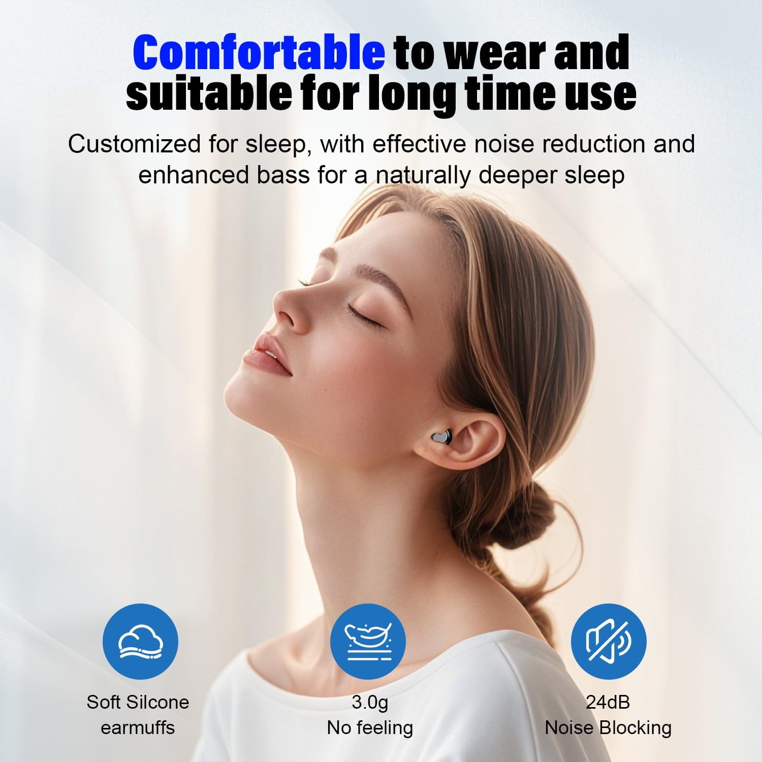Auriculares para dormir, auriculares inalámbricos con cancelación de ruido para dormir de lado, Bluetooth de 5.4 pulgadas, ligeros, 47 horas de reproducción, llamadas claras para dormir, ejercicio