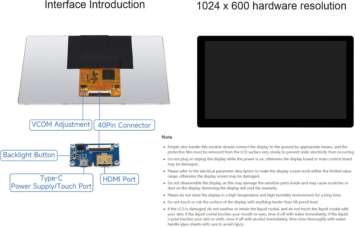 waveshare 1024 × 600 Resolution 7inch IPS Display Integrated Thin and Light Touch Screen for Raspberry Pi,Jetson Nano,Windows PC,Support Windows/Linux/Android System,170° Wide Viewing Angle